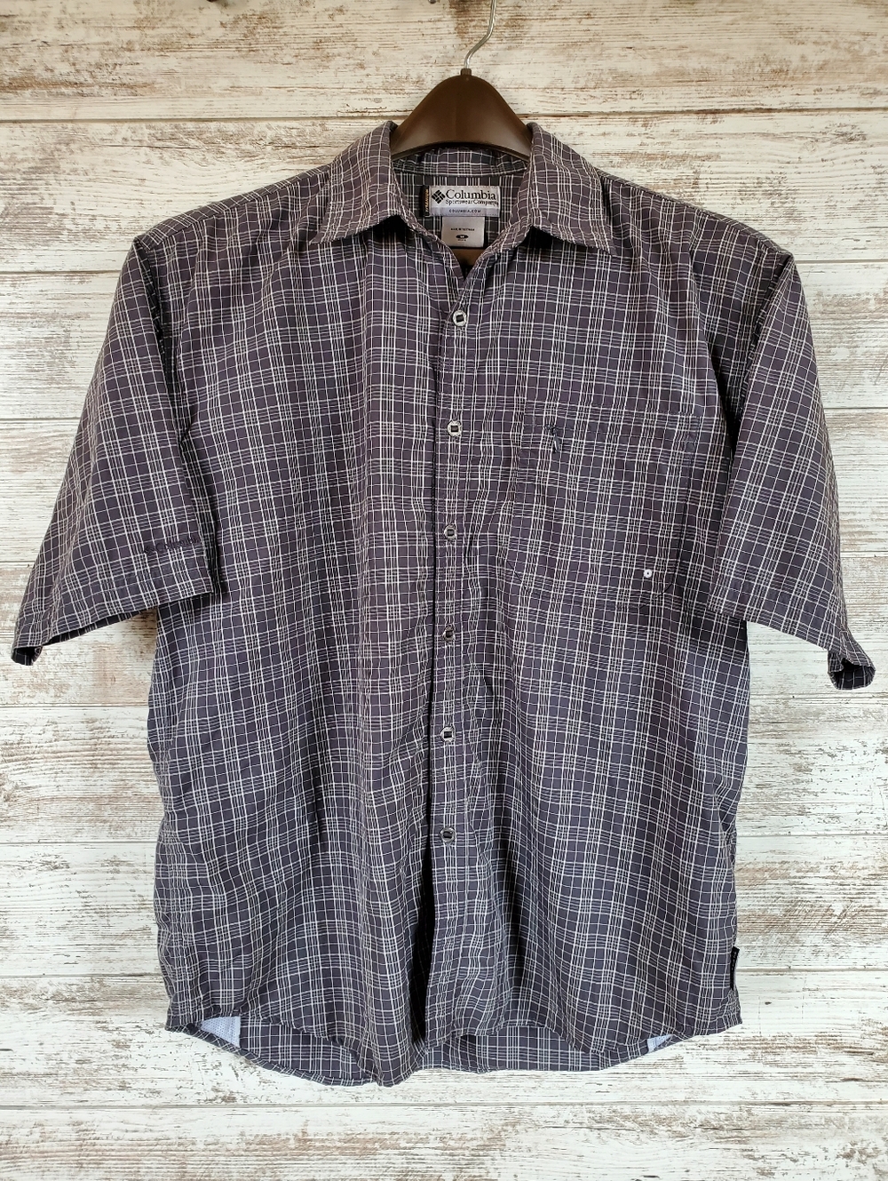 Columbia Men's Short Sleeve Plaid Button Down Shirt Grey/Charcoal XL